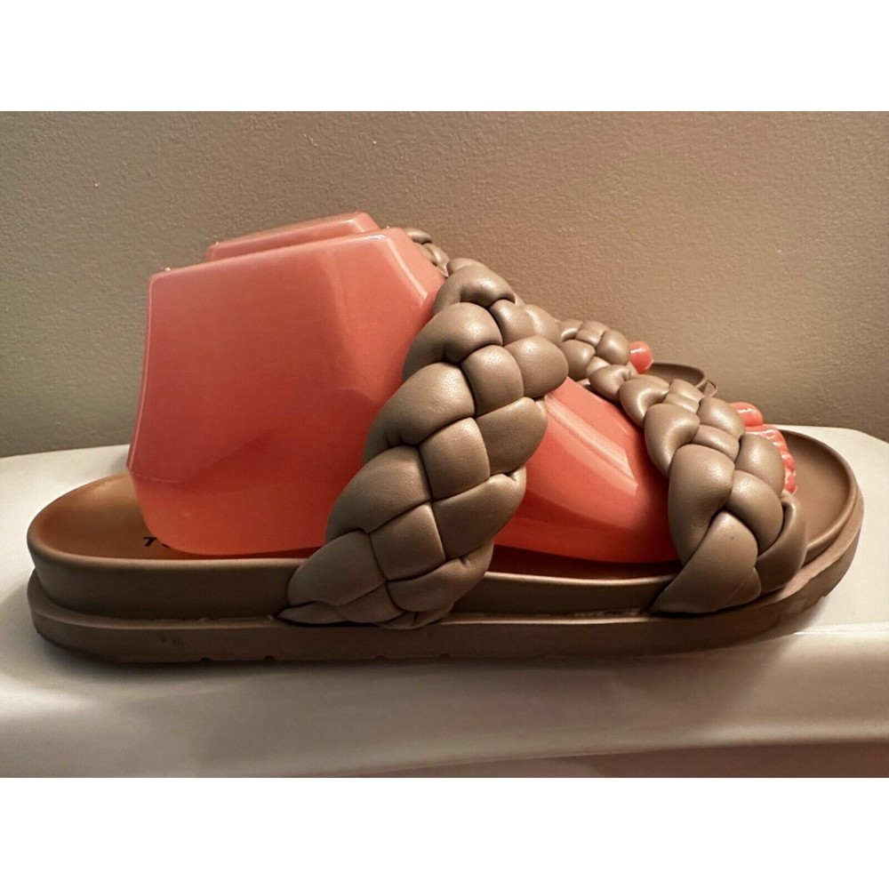 Torrid Taupe Double Braid Dual Strap Slide Flat Sandals - Size: 10W